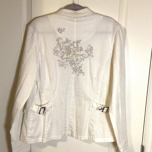Lois Jeans & Jackets Women's White Jacket Size M Embroidery Sequins - Picture 7 of 12
